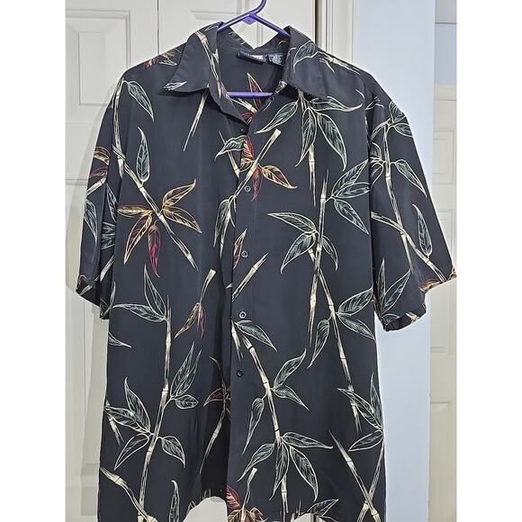 Premier International for Men Black W Tropical Print Palm Trees Shirt Sz Lg READ - Picture 1 of 6
